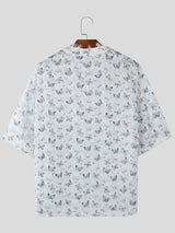 Mens Butterfly Print Textured Short-Sleeve Shirt SKUK96883