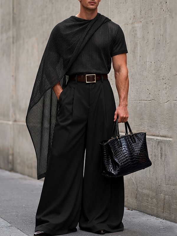 Men's Cape Design Striped Sheer Short Sleeve T-shirt SKUL56071