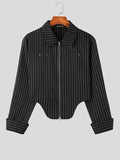 Mens Striped Zip Front Irregular Hem Shirt SKUK27761