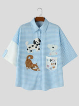 Men's Avant-Garde Playful Kidcore Gingham Patchwork Shirt SKUL59530