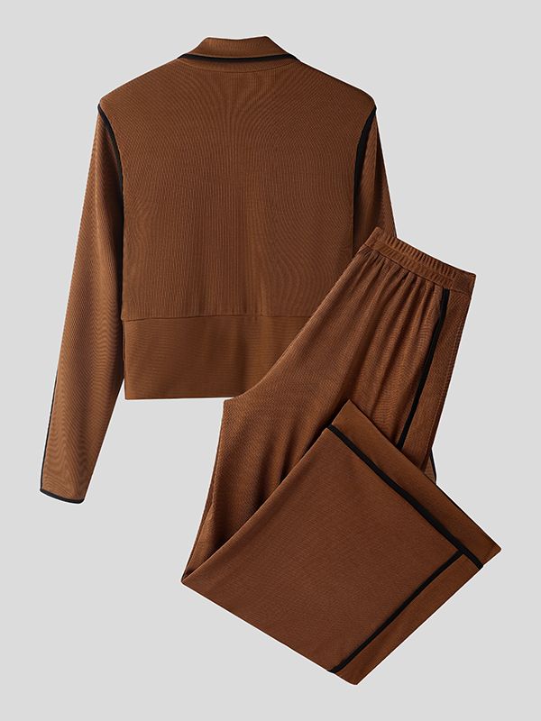 Men's Color Block Outlined Line Two Pieces Outfit SKUL43646