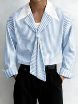 Men's Striped Contrast Color Lapel Long Sleeve Shirt SKUL45172