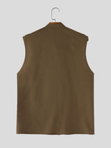 Men's Avant-Garde Industrial Buckled Shoulder Strap Mandarin Collar Sleeveless Shirt SKUL66042