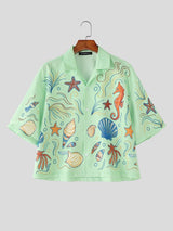 Men's Resort Vacation Lightweight Ocean Sea Life Graphic Cuban Collar Short Sleeve Shirt SKUL54692