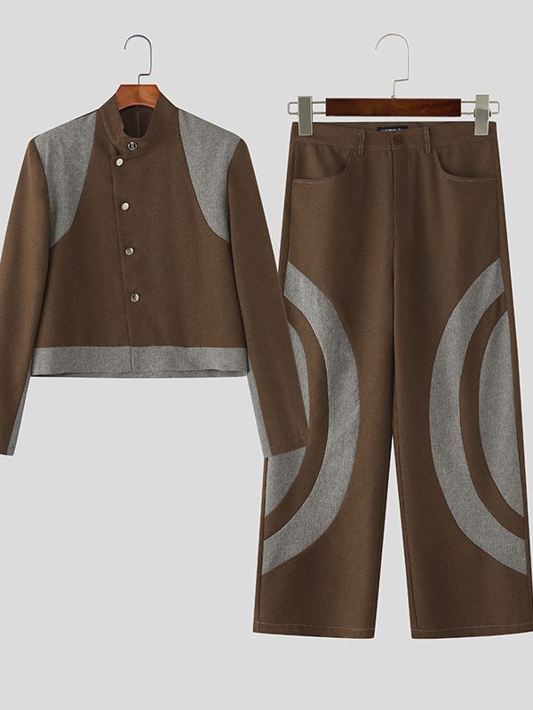Men's Contrast Color Casual Two Pieces Outfit SKUL41380