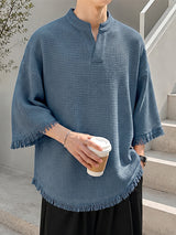 Men's Avant-Garde Modern Neo-Chinese Zen Waffle Knit Drop Shoulder T-shirt SKUL73499