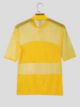 Men's Avant-Garde Sheer Mesh Paneled Mock Neck T-shirt SKUL63115