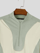 Men's Sporty Techwear Cross-Training Two-Tone Stand Collar Slim-Fit T-shirt SKUL84071