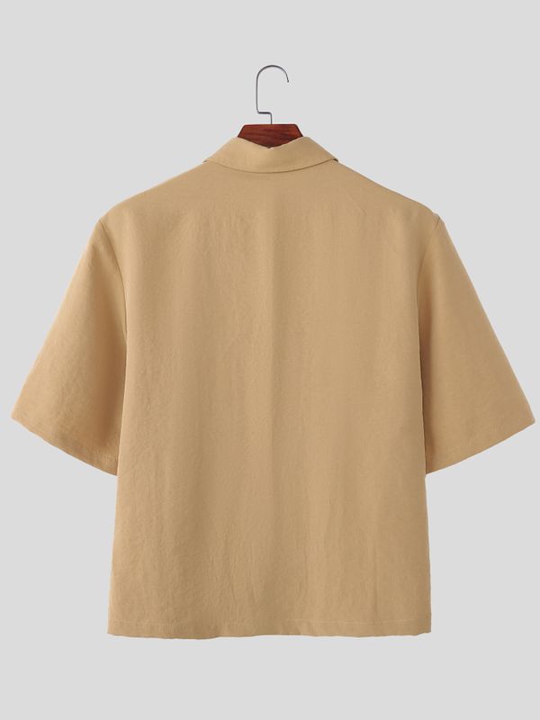 Men's Solid Color New Chinese Style Frog Button Short Sleeve Shirt SKUL57120