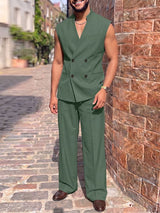 Men's Elegant Double-Breasted Stand Collar Two Pieces Outfit SKUL77311
