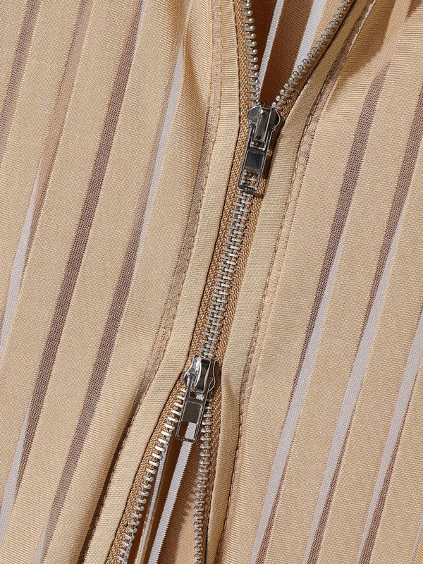 Men's Avant-Garde Sheer Striped Zip-Up Cropped Long Sleeve Shirt SKUL78346