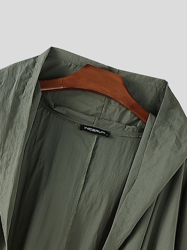 Men's Solid Hooded Loose Long Sleeve Cardigan SKUL32841