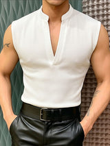 Men's Avant-Garde Deconstructed Mock Neck Waffle Texture Fitted Tank SKUL72766