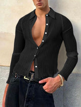 Men's Wrinkled Textured Sheer Long Sleeve Shirt SKUL41763