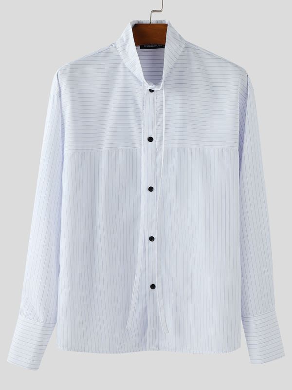 Men's Striped Irregular Long Sleeve Shirt SKUL36393