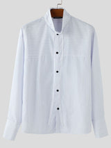 Men's Striped Irregular Long Sleeve Shirt SKUL36393