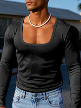 Mens Shiny Square Neck Long-Sleeve T-Shirt SKUL02090