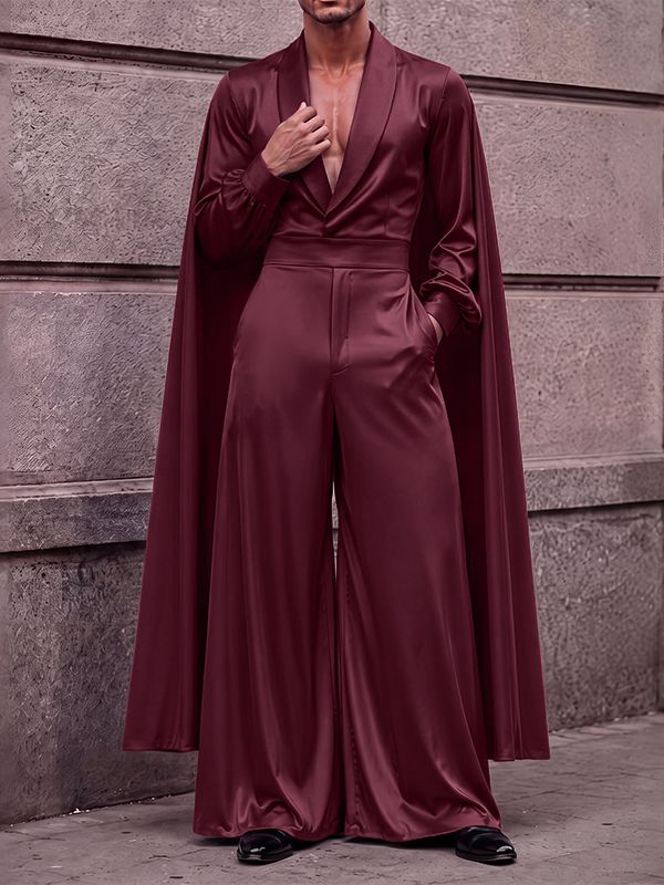 Men's Avant-Garde Runway Draped Cape Lantern Sleeve High-Waist Two Pieces Outfit SKUL83951