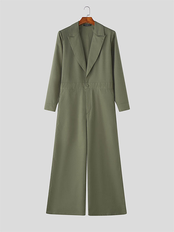 Mens Solid Color Loose Long Sleeve Jumpsuit SKUL27231
