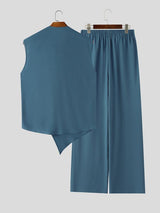 Men's Avant-Garde Asymmetrical Cowl Neck Two Pieces Outfit SKUL73739