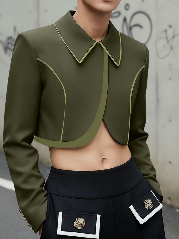 Men's Contrast Cropped Long Sleeve Blazer SKUL46137