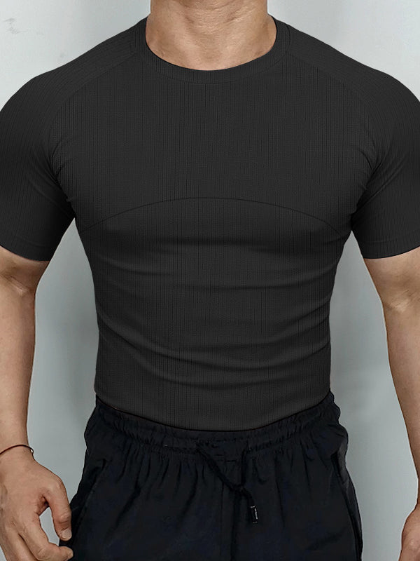 Men's Solid Color Textured Long Sleeve T-Shirt SKUL42541