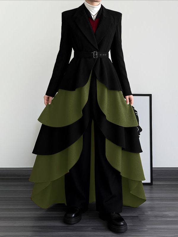 Men's Irregular Pleated Layered Hem Long Sleeve Blazer SKUL35326