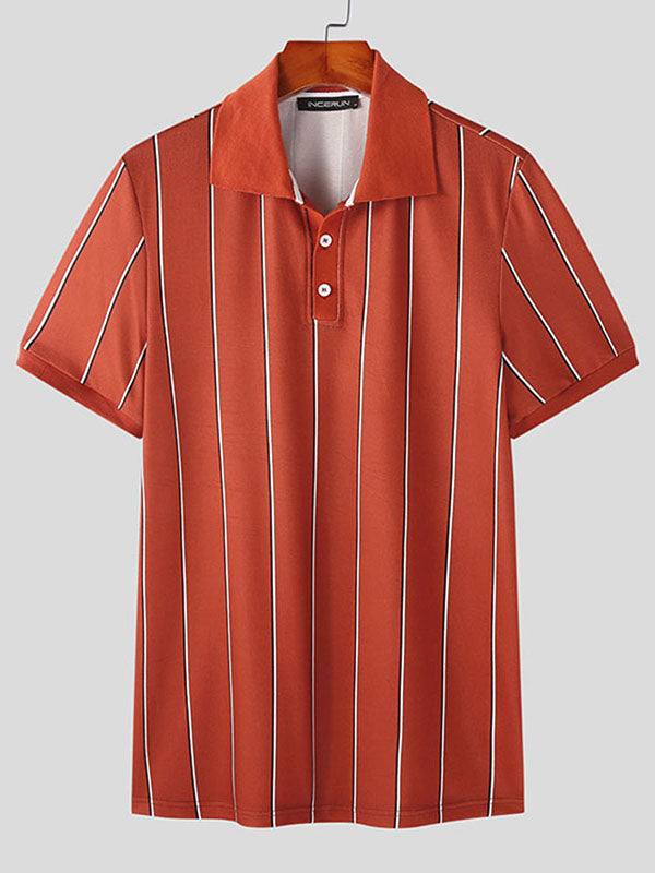 Mens Striped Short Sleeve Casual Golf Shirt SKUK03505