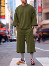Men's Urban Streetwear City Walk Contrast Trim Oversized Drop-Shoulder Two Pieces Outfit SKUL84618