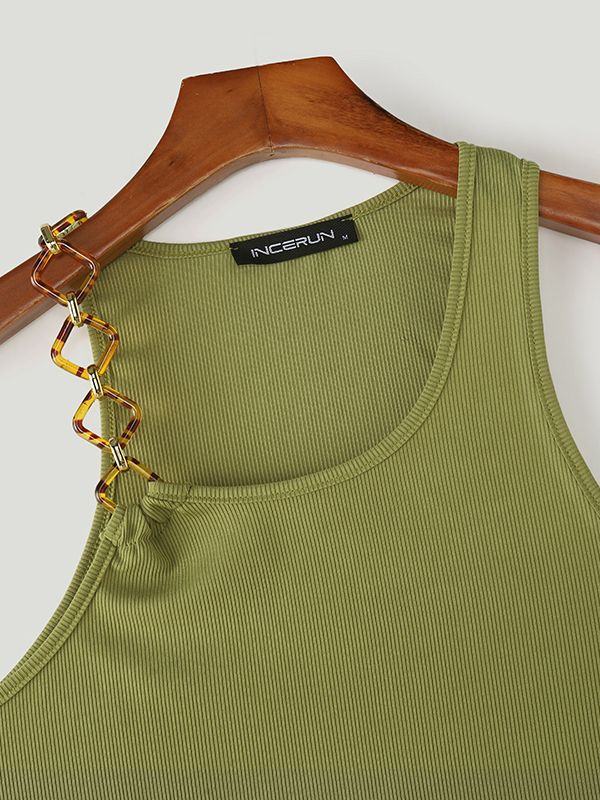 Men's Solid Color One Shoulder Casual Tank SKUL46560