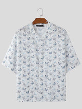 Mens Butterfly Print Textured Short-Sleeve Shirt SKUK96883