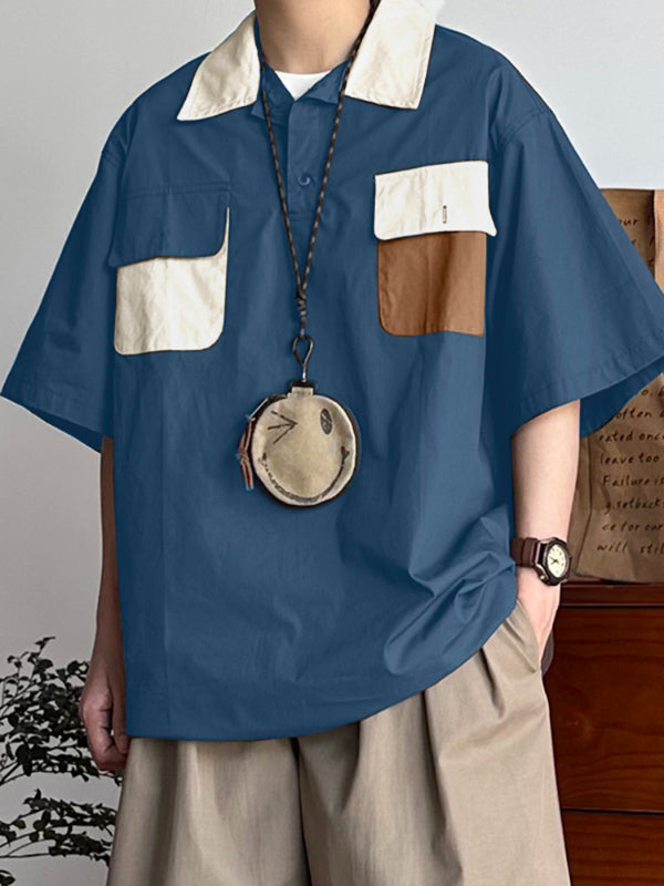 Men's Colorblock Double Pocket Short Sleeve Shirt SKUL27202