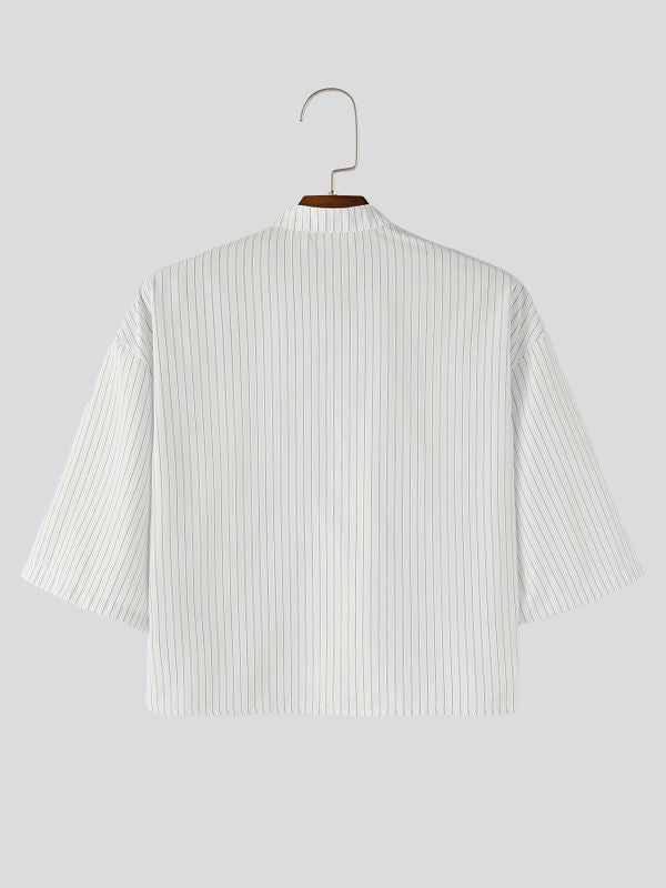 Men's 3D Floral Patchwork Striped Half Sleeve Shirt SKUL63257