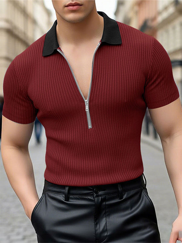 Men's Casual Textured Contrast Color Short Sleeve Shirt SKUL46318