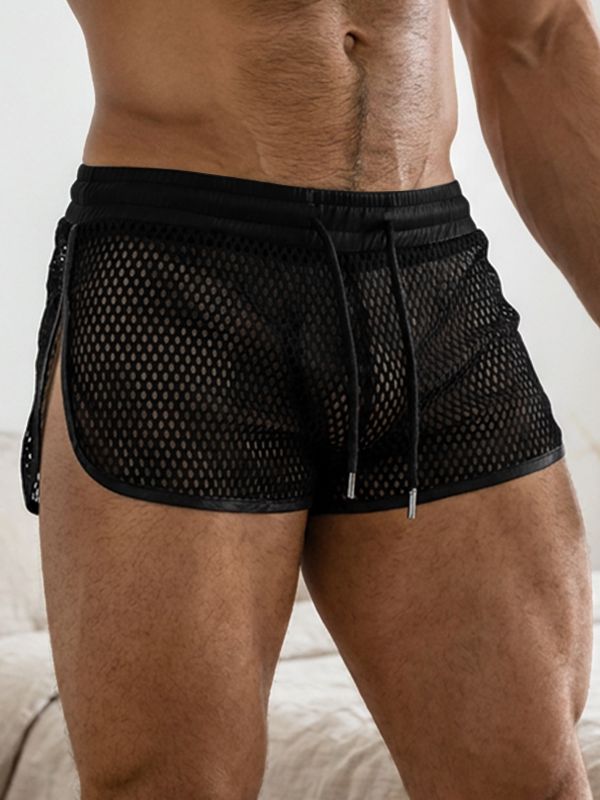 Men's Nightclub Party Sheer Mesh Drawstring Mid-Low Waist Short SKUL77512