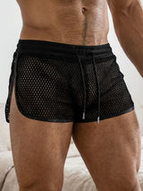 Men's Nightclub Party Sheer Mesh Drawstring Mid-Low Waist Short SKUL77512