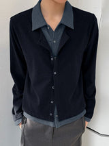 Men's Faux Two Piece Contrast Long Sleeve Cardigan SKUL50090