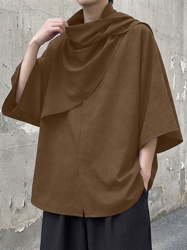 Men's Solid Color Cowl Neck 3/4 Length Sleeve Shirt SKUL51074