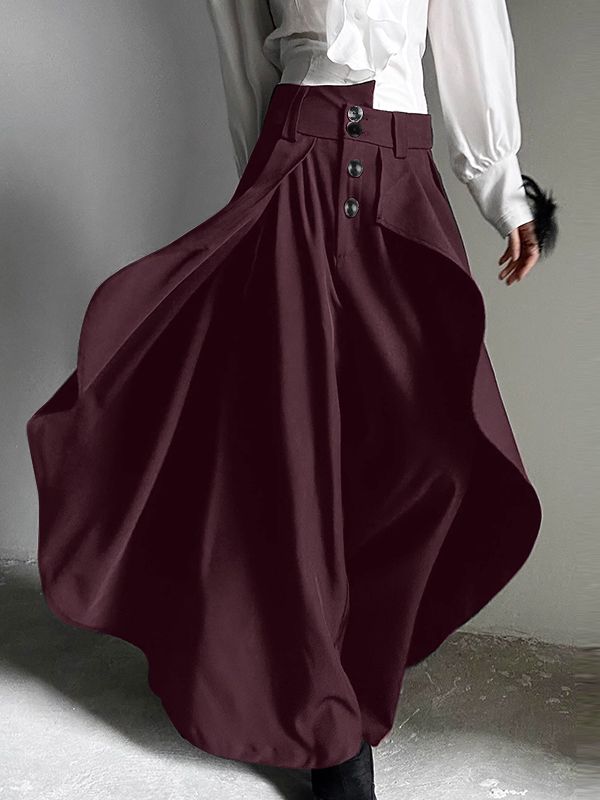 Men's Avant-Garde Victorian Hakama-Style Maxi Wide-Leg Skirt-Pant SKUL73674
