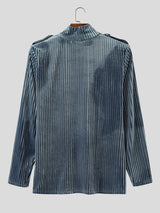 Men's Early Autumn Retro Pleated Velvet Slim Fit Long Sleeve Turtleneck T-shirt SKUL81737