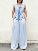 Men's Lace Up Patchwork Striped Two Pieces Outfit SKUL45397