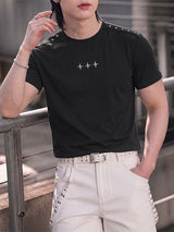 Men's Y2K High-Street Star Studded Shoulder Short Sleeve T-shirt SKUL79233