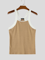 Men's Colorblock Square Neck Ribbed Knit Muscle Tank SKUL76581