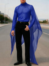 Men's Deconstructed Sheer Mesh Patchwork Long Sleeve T-Shirt SKUL37667