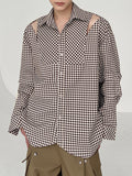 Mens Houndstooth Cutout Lapel Long Sleeve Shirt SKUK28606