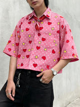 Men's Heart Star Polka Dot Print Half Sleeve Shirt SKUL54683