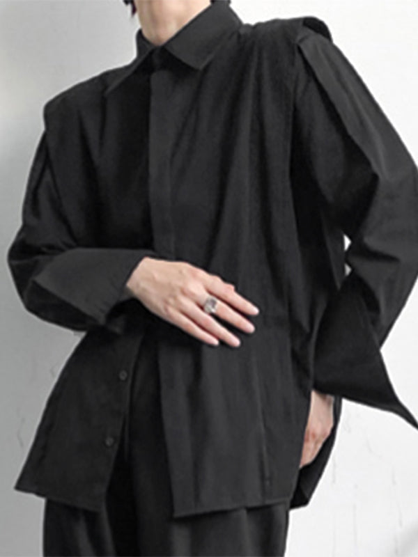 Mens Shoulder Ruffled Concealed Placket Casual Shirts SKUI73783