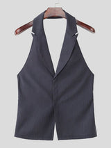 Men's Avant-Garde Pinstripe Halter Neck Backless Lace-Up Waistcoat SKUL64186