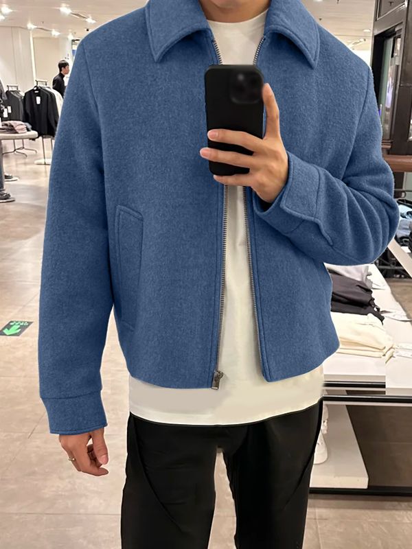 Men's Solid Color Woolen Cropped Long Sleeve Jacket SKUL34137
