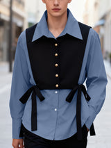 Men's Faux Two Piece Patchwork Long Sleeve Shirt SKUL46566